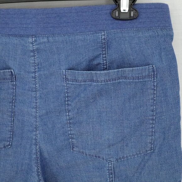Chicos Pants 2 Womens Large Blue Chambray Pull On Elastic Waist Roll Tab Cuffs - Picture 9 of 14